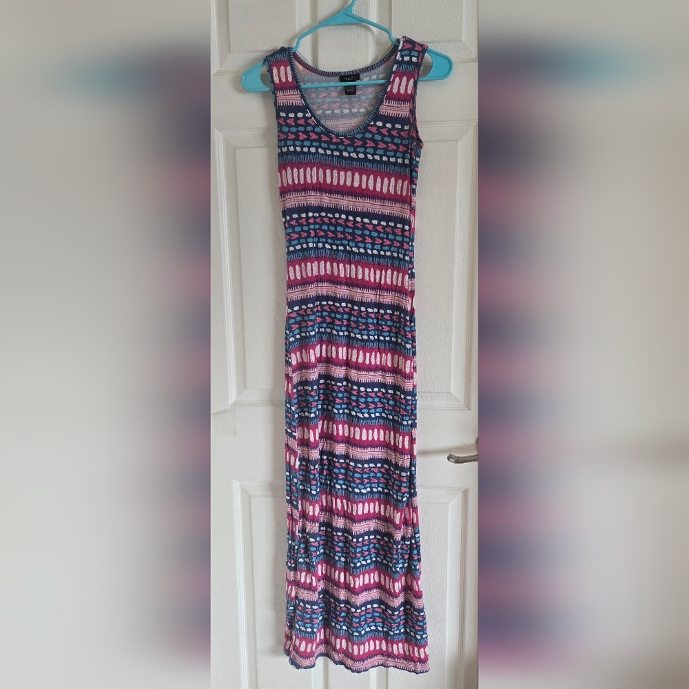 Pink and Blue Patterned Maxi Dress